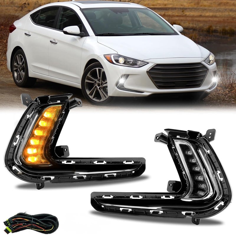 WILD BEAR Fog Lights with DRL Compatible with 2016 2017 2018 Hyundai Elantra Daytime Running Light with Turn Signal Dual Functions - Image 1